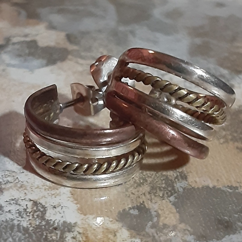 Vintage MEXICO 925 STERLING HUGGIE HOOPS ,~ Unisex